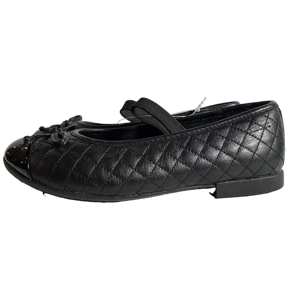 Geox Respira Girls Black Leather Ballet Flats Bow Patent Cap Toe EU 30